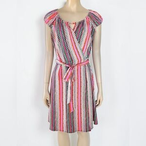 Laundry By Design Faux Wrap Colorful Mini Dress Womens S Fit Flare Pink Belted
